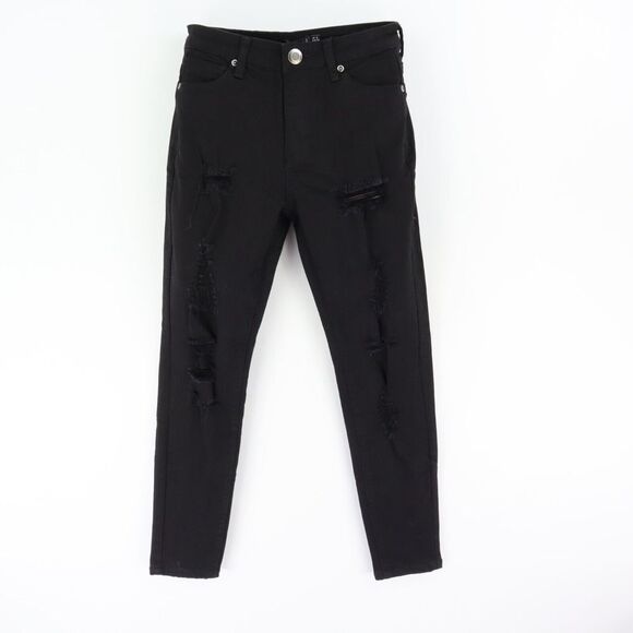 Boohoo Denim - Boohoo Skinny Jeans Distressed Mid Rise Womens‎ Size 4P Black Denim Stretch NWT